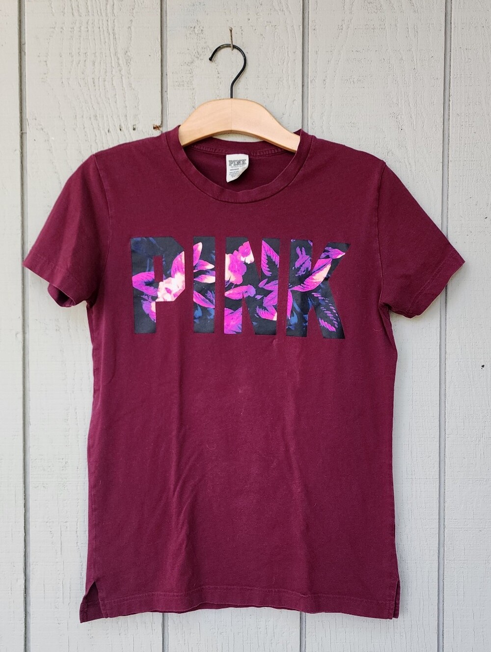 PINK Victoria's Secret Burgundy Tropical Graphic Tee